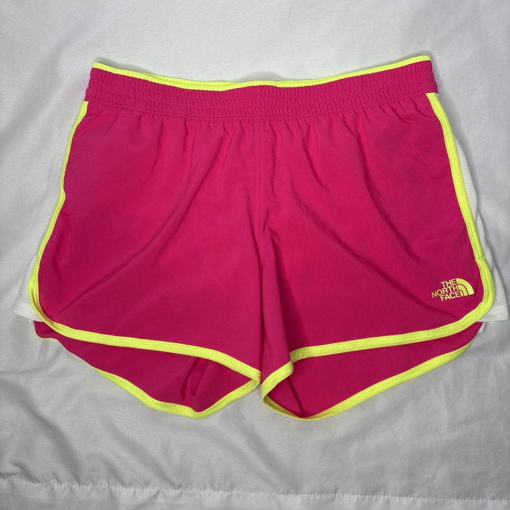 The North Face GTD Women's Small Running‎ Shorts Azalea Pink Dayglo Yellow